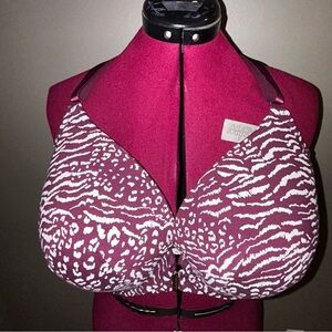 Cacique Lane Bryant Boost Plunge Grape Wine Animal Zebra Print Bra 46DDD 46F
